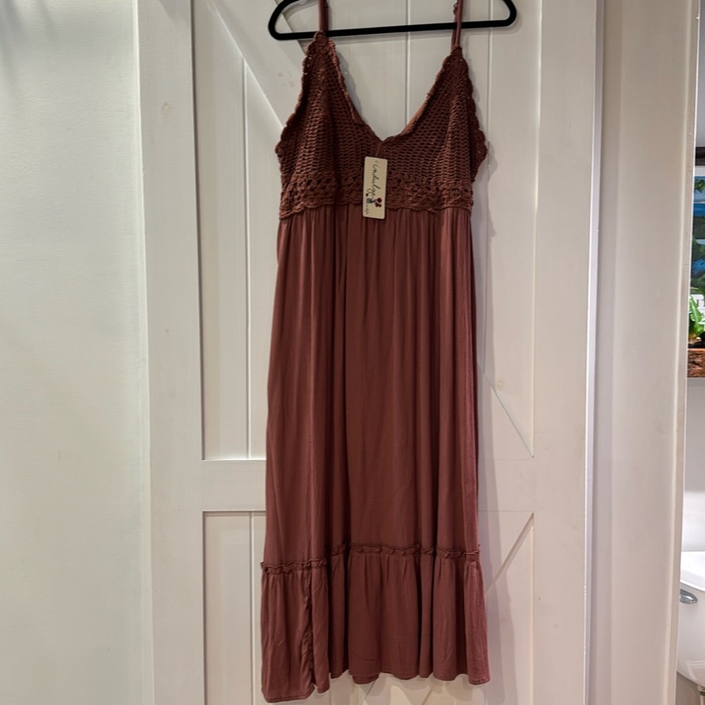Boho rust color boutique crochet maxi dress